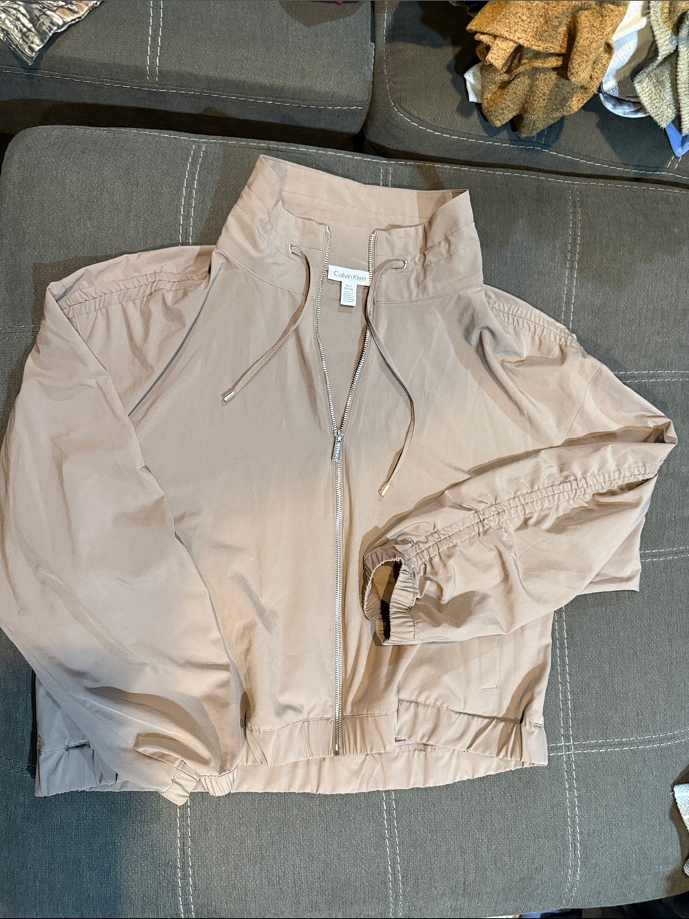 Calvin Klein Light Taupe Zip-Front Bomber Jacket